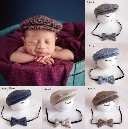 Modern Set Baby Newborn Peaked Beanie Cap Hat Bow Tie Photo Photography Prop Infant Boy Caps In elegant Modern Design