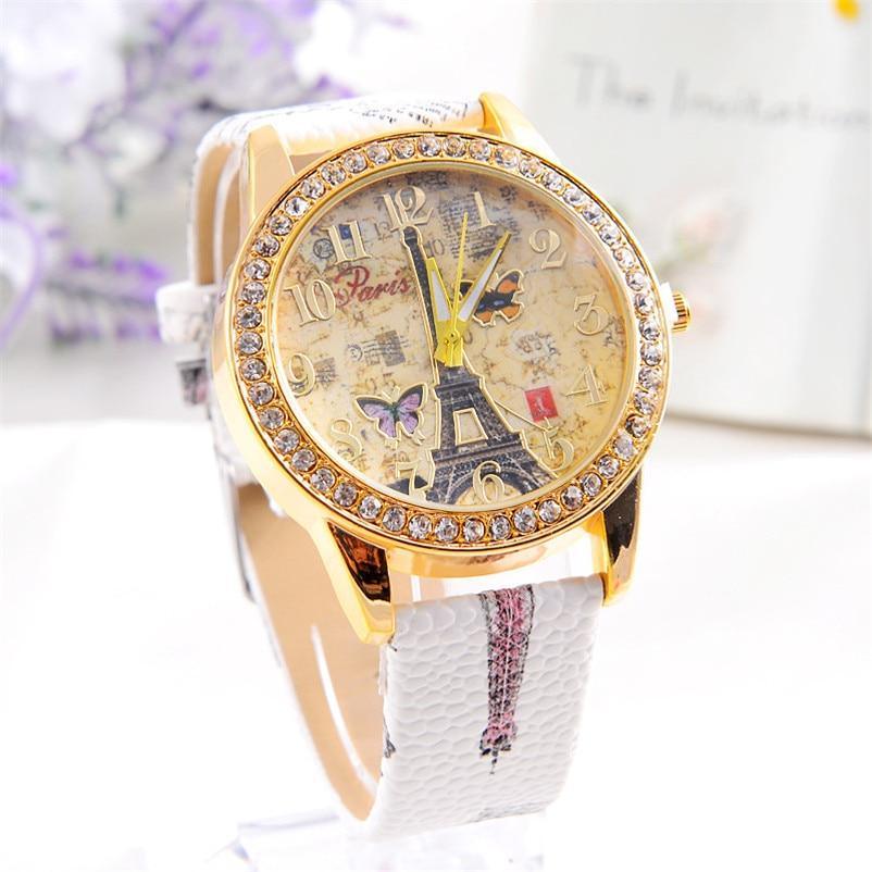 Fashion Paris Style Tower Butterfly PU Leather Women Watch Wrist Watch Ladies Watch For Women and Ladies and Girls