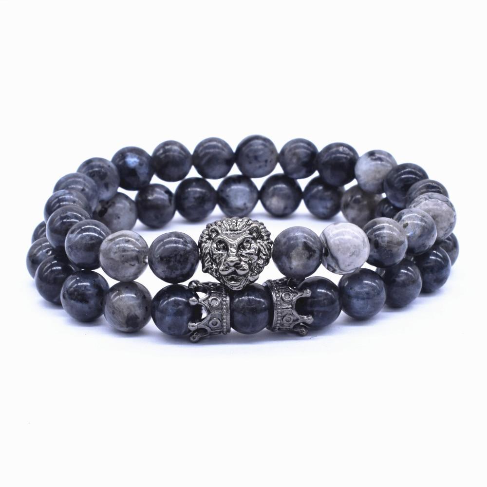 Classic Vintage Elegant Lion Head and Luxury Crown Charm Bracelet Natural Lava Stone Beads Amazing Bracelet Great For Men Fashion Jewelry