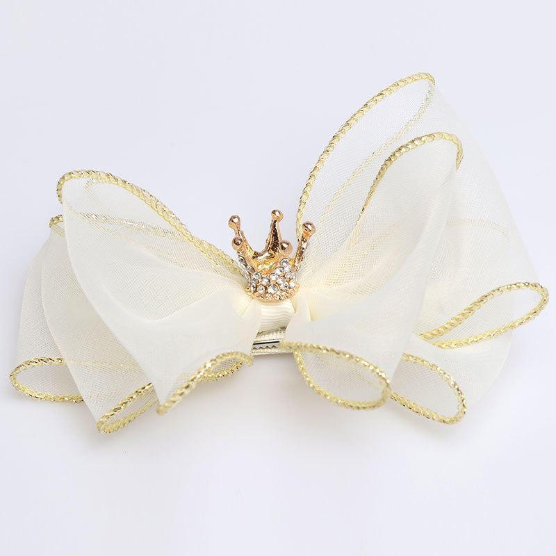 Luxury Modern Pearl Handmade Baby Girls Bowknot Crown Headband Lace Elastic Hair Band Bow For Girls Baby
