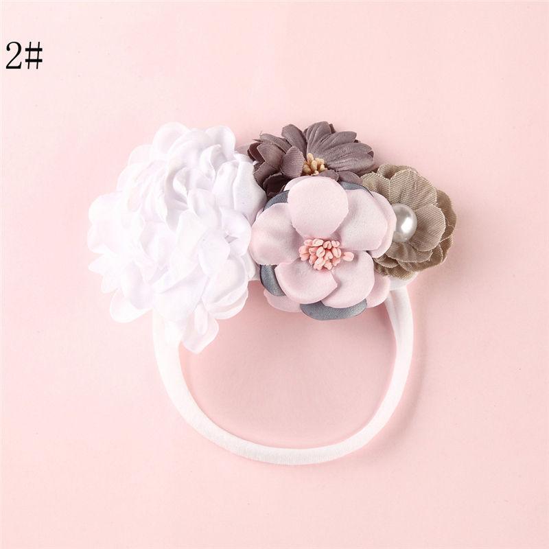 Modern Fashion Floral Headband Newborn Baby Elastic Hairbands Pearl Fresh Style Bow Knot For Girls