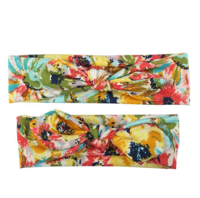 Modern Handmade Mother Baby Turban Matching Headband Mom Daughter Rabbit Ears Headbands Floral Print Bow