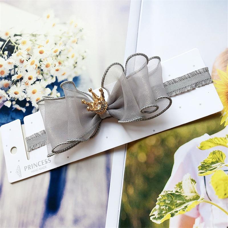 Luxury Modern Pearl Handmade Baby Girls Bowknot Crown Headband Lace Elastic Hair Band Bow For Girls Baby