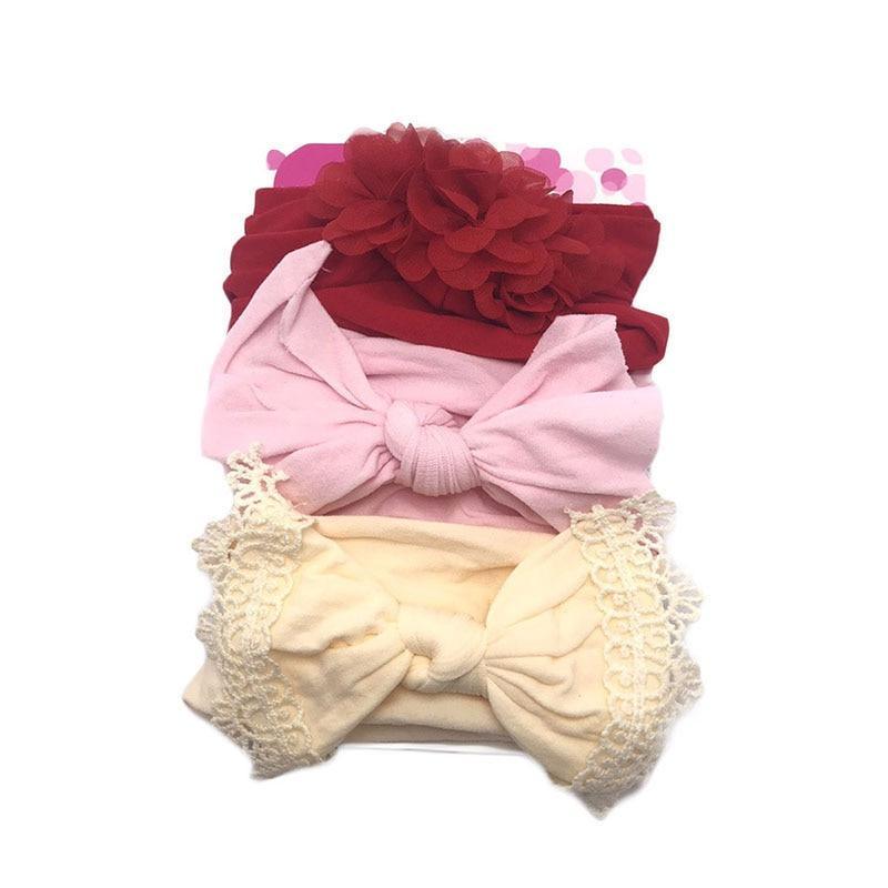 Modern 3PCS Set Floral Bows Baby Headband Dot Bowknot Cotton Hair Band Girls Hair Accessories For Girls