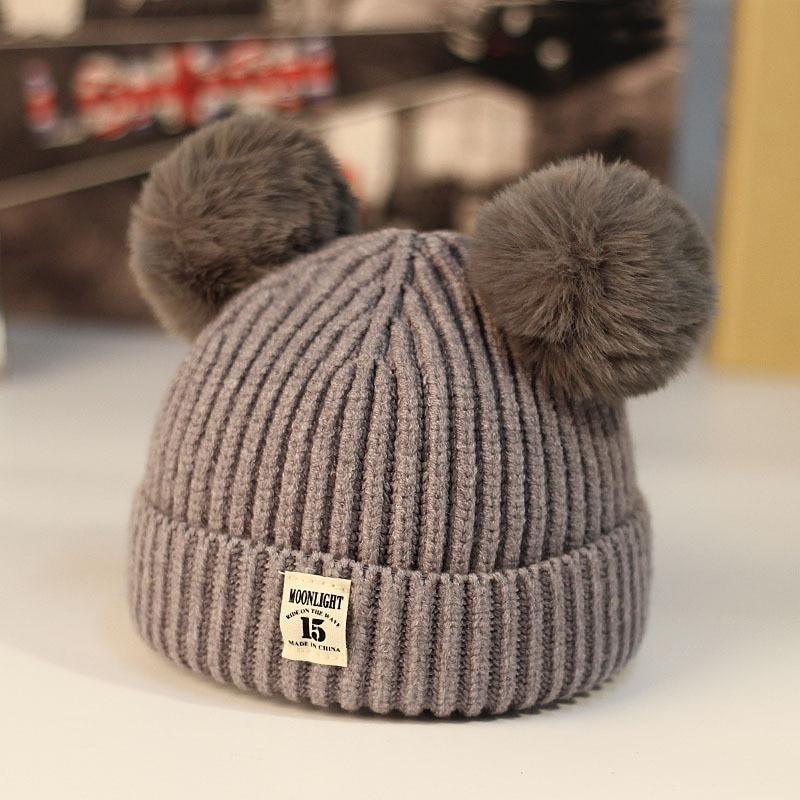 Modern Trend New Baby Beanies Hats Children Knitted Pompom Winter Autumn Cute Cap  Warm Girl Hat With Two Balls