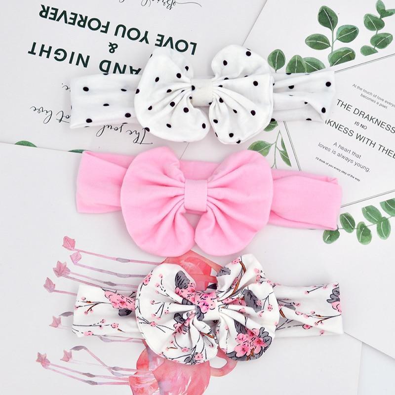 Modern 3PCS Set Floral Bows Baby Headband Dot Bowknot Cotton Hair Band Girls Hair Accessories For Girls