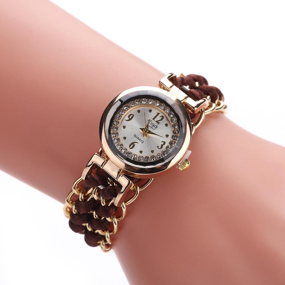 Women Handmade Bracelet Watches Rope Beads Knitting Adjustable Wristwatches Gift For Women and Lady and Girls