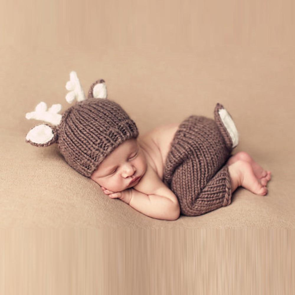 Modern Baby Cap Deer Design Handmade Crochet Deer Costume Set Knitted Hats And Toy For Girls and Boys Kids