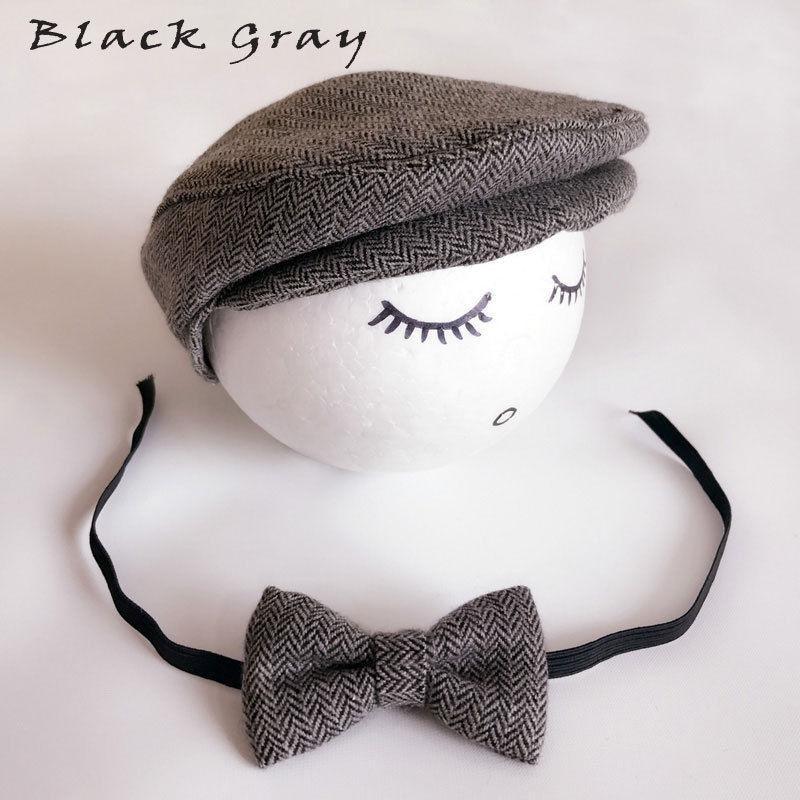 Modern Set Baby Newborn Peaked Beanie Cap Hat Bow Tie Photo Photography Prop Infant Boy Caps In elegant Modern Design