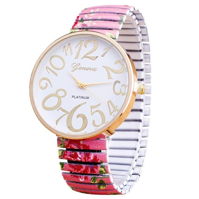 Watch Beautiful Flowers Print Design Luxury Women Elasticity Shrink Bracelet Quartz Wrist Watch For Women Ladies and Girls
