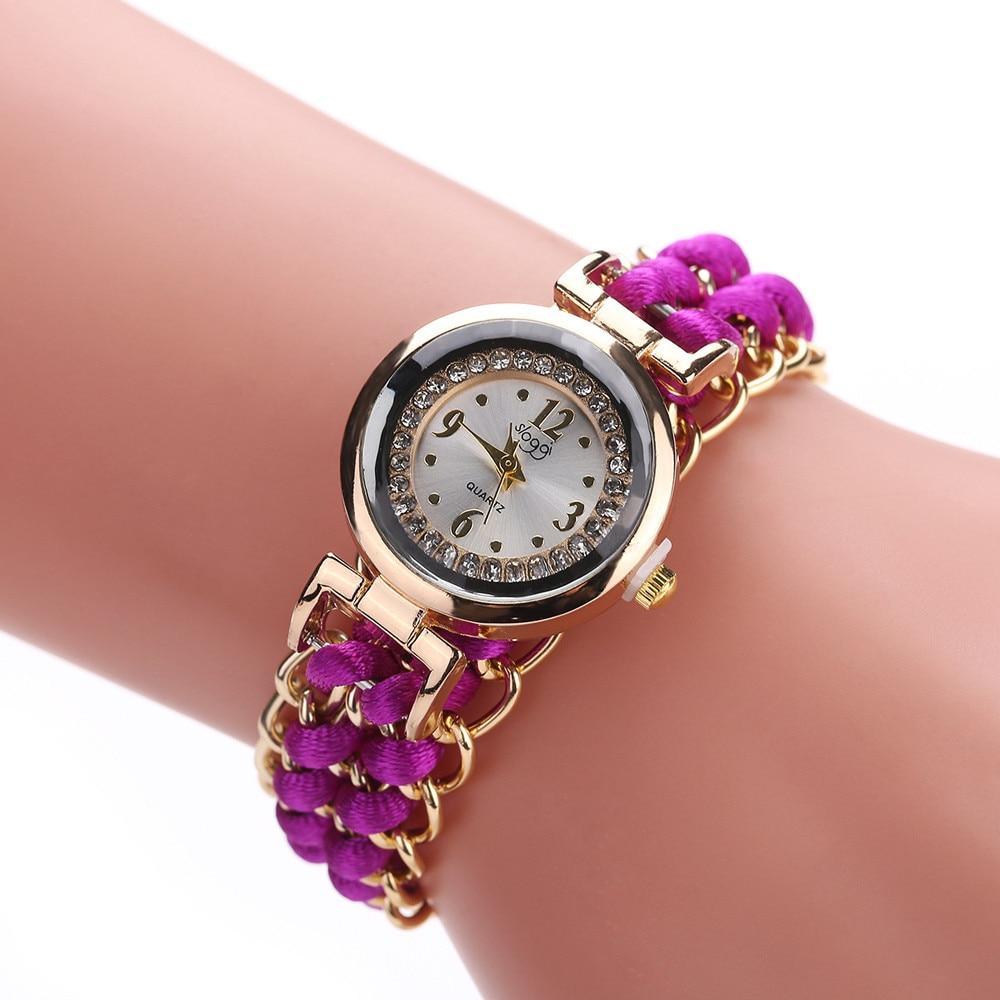 Women Handmade Bracelet Watches Rope Beads Knitting Adjustable Wristwatches Gift For Women and Lady and Girls