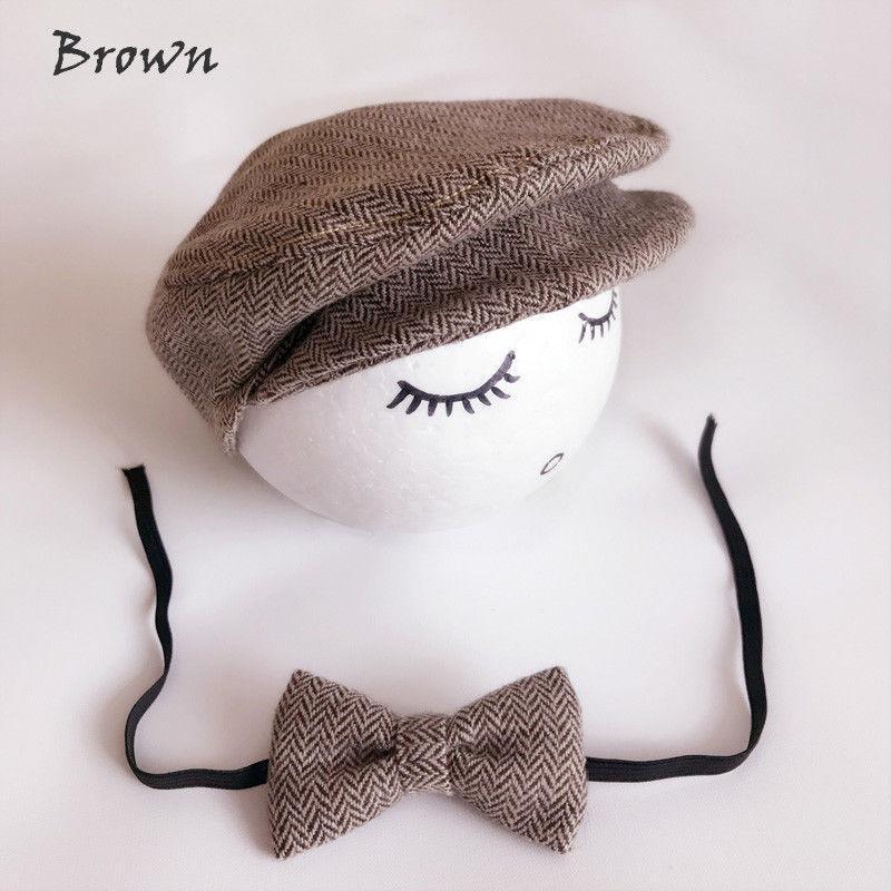Modern Set Baby Newborn Peaked Beanie Cap Hat Bow Tie Photo Photography Prop Infant Boy Caps In elegant Modern Design