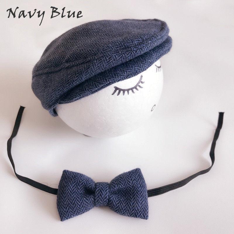 Modern Set Baby Newborn Peaked Beanie Cap Hat Bow Tie Photo Photography Prop Infant Boy Caps In elegant Modern Design