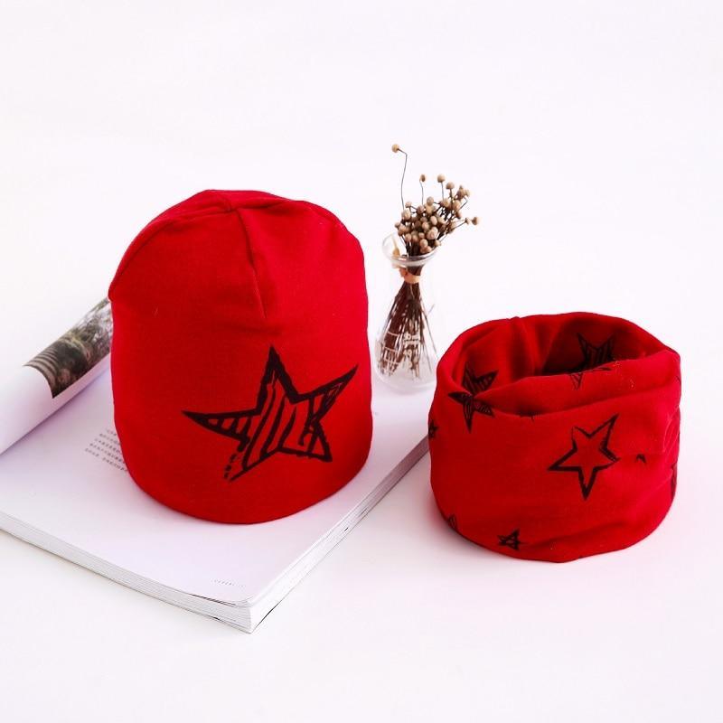 Star Print Cotton Hat And Scarf  Baby Beanie Kids Caps Children's Accessories For Boys and Girls