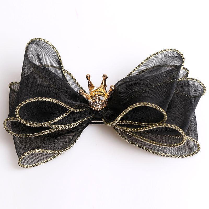 Luxury Modern Pearl Handmade Baby Girls Bowknot Crown Headband Lace Elastic Hair Band Bow For Girls Baby