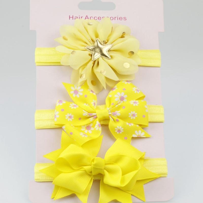 Luxury Modern Handamde 3PCS Set Elastic Flower Headbands for Baby Girls Hair Accessories Baby Girls Bows Nylon Bow For Girls