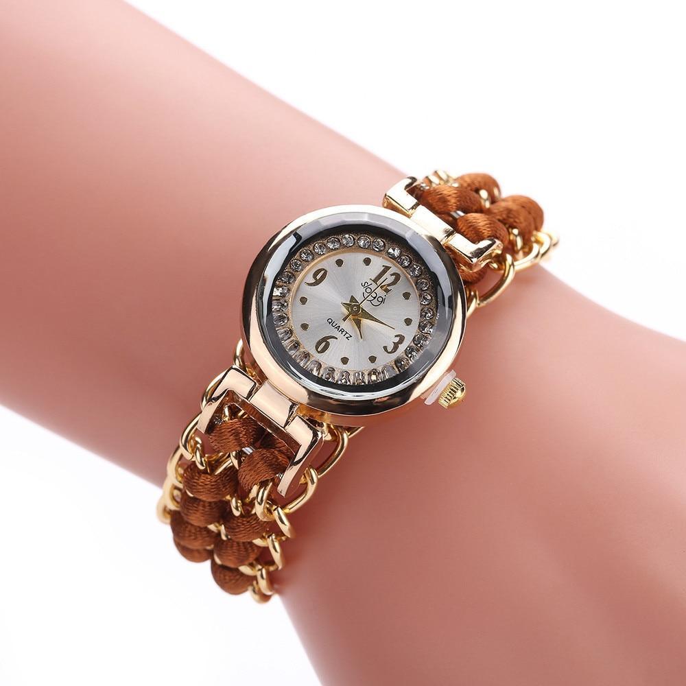 Women Handmade Bracelet Watches Rope Beads Knitting Adjustable Wristwatches Gift For Women and Lady and Girls
