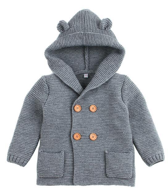 Winter Hooded Knitted Long Sleeve  Sweaters For Newborn Babies