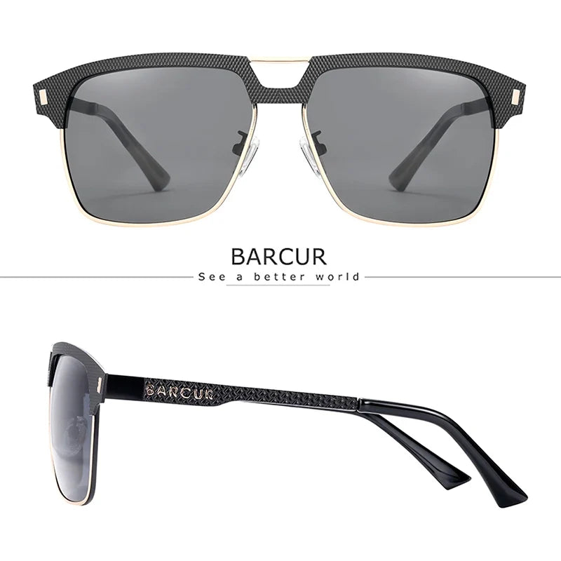 BARCUR Polarized Men’s Sunglasses – Fashionable Square Stainless Steel Frame UV400 Protection Anti-Reflective Outdoor Sports & Driving Eyewear – Original Design Casual Style with Premium Polycarbonate Lenses
