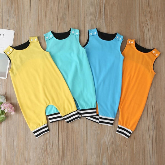 New Baby Boys Girls Outfits Clothes Newborn Baby Kids Rompers Toddler Solid Striped Sleeveless Cotton Jumpsuit Playsuit For Kids