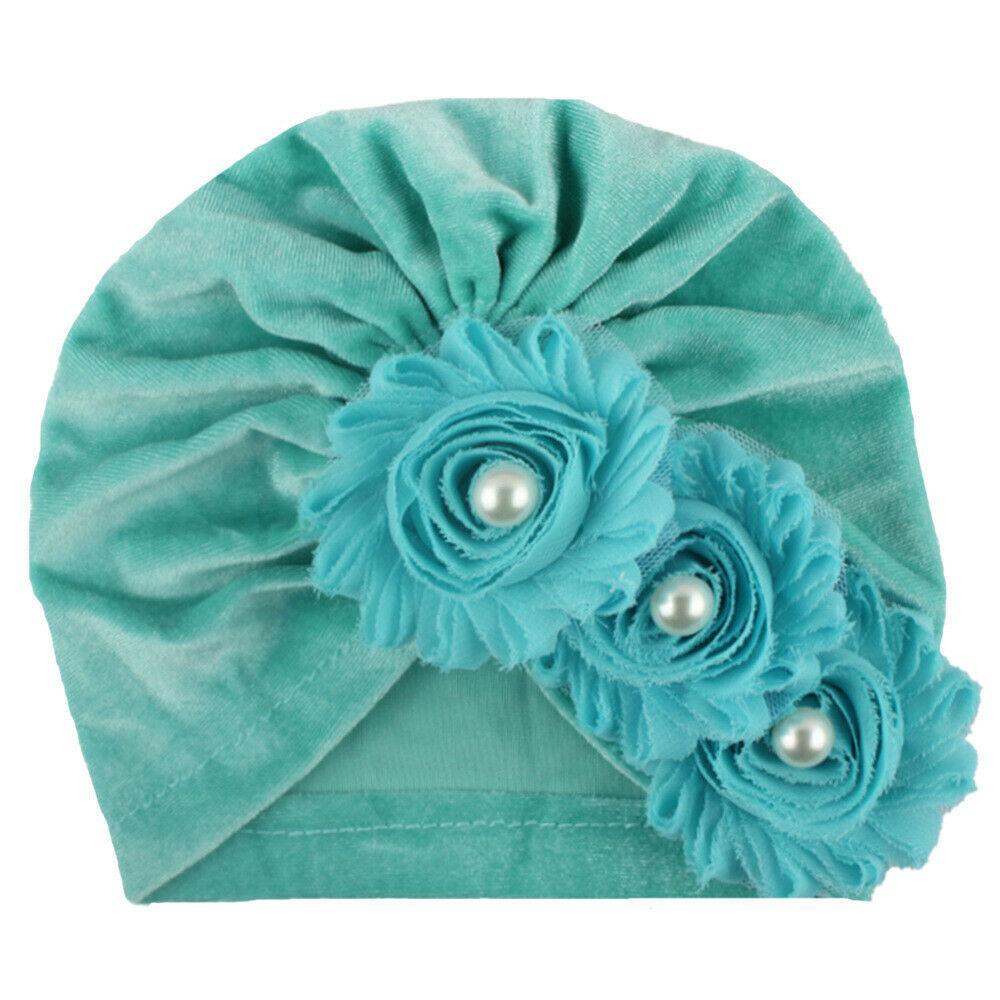 Handmade Baby Accessories Newborn Kids Baby Boy Girl Indian Turban Twist Knot Beanie Hat Pearl Flower Style