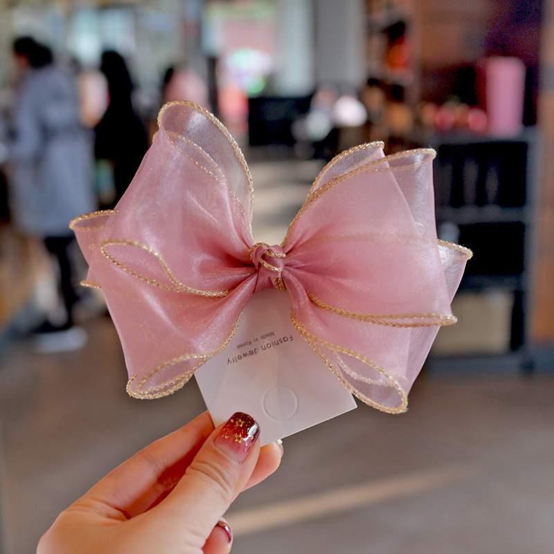 Luxury Modern Pearl Handmade Baby Girls Bowknot Crown Headband Lace Elastic Hair Band Bow For Girls Baby