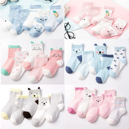 Luxury Modern 5pair Socks Set Kids Soft Cotton Socks Baby Cute Cartoon Warm Dots Fashion Sport Socks For Firls and Boys Kids