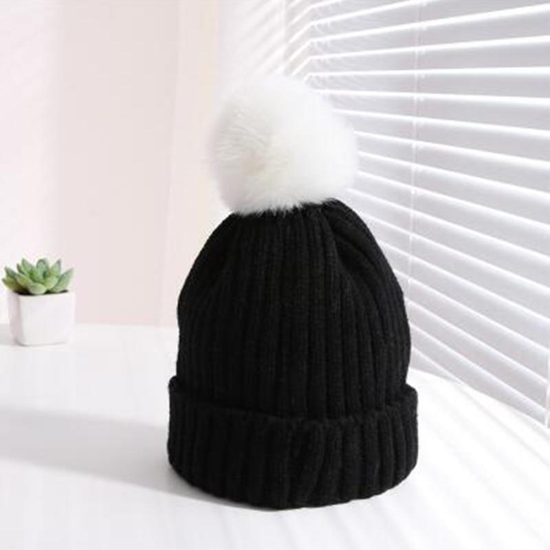 Winter Warm Baby Hat Fur Pompom Knitted Baby Hat Cap Infant Toddler Kids Hat Beanie In Modern Designer Style