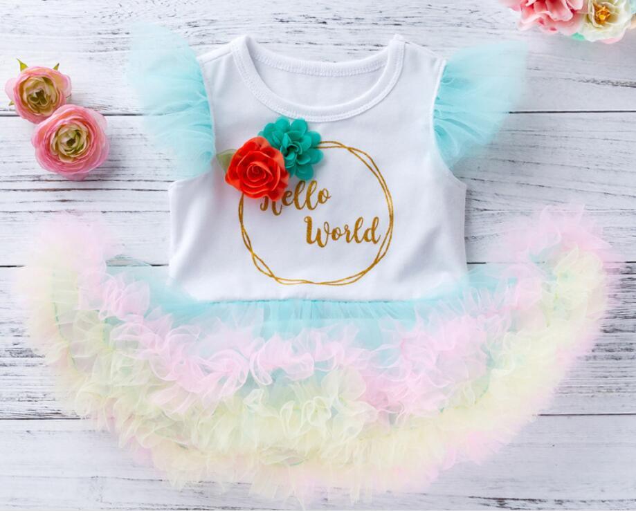 Pink Baby Luxury Bodysuit Infant Girls Princess Puffy Dress Baby Gown Party Wedding Excellent Girls Gift