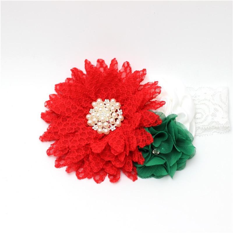 Luxury Modern Handmade Flower Headband Newborn Infant Pearl Flowers With Lace wide Headbands Bebes Hair Accessories Bow
