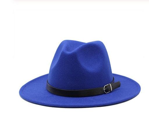 Vintage Winter Autumn Woolen Women Men Belt Buckle Fedora Hat Classic Wide Brim Floppy Hat Retro Warm Top Hat Vintage Cap Women Fedoras Durable Hat