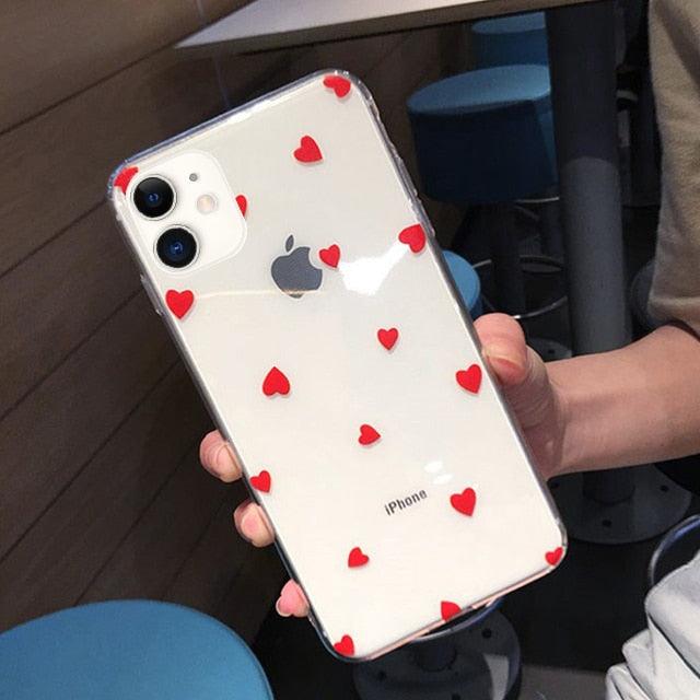 Transparent  Phone Case For iPhone 13 12 11 14 Pro Little Dots Love Heart Clear Back Cover Vintage Women Girls Soft Anti-Scratch Protective Cases for iPhone