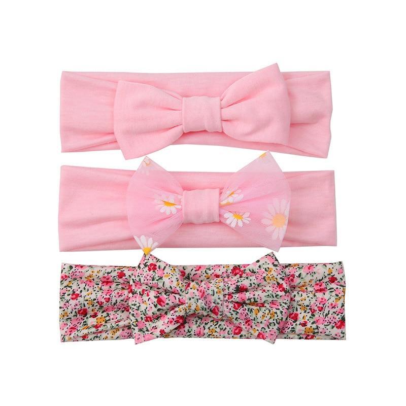 Summer Cute Floral Bows Baby Girl Headbands Elastic Bowknot Newborn Hair Band Turban Set Hair Accessories Bow Set For Kids