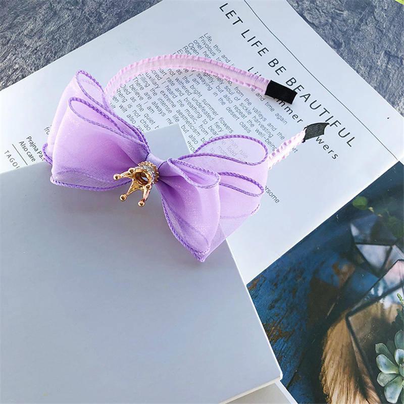 Luxury Modern Pearl Handmade Baby Girls Bowknot Crown Headband Lace Elastic Hair Band Bow For Girls Baby
