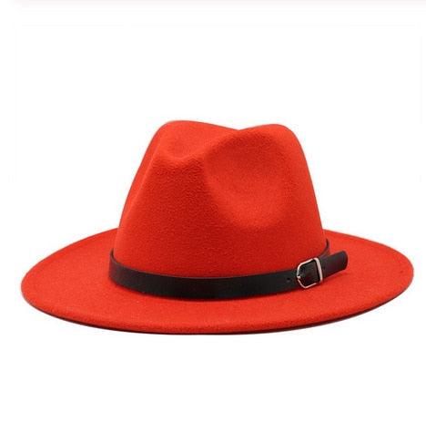 Vintage Winter Autumn Woolen Women Men Belt Buckle Fedora Hat Classic Wide Brim Floppy Hat Retro Warm Top Hat Vintage Cap Women Fedoras Durable Hat