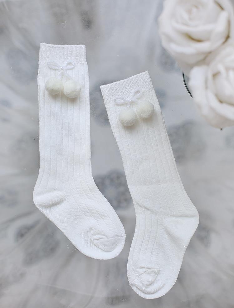 Luxury Modern Autumn Winter Baby Children Cherry Hair Ball Knee High Socks. Kid Cherry Knitted Sock For Kids