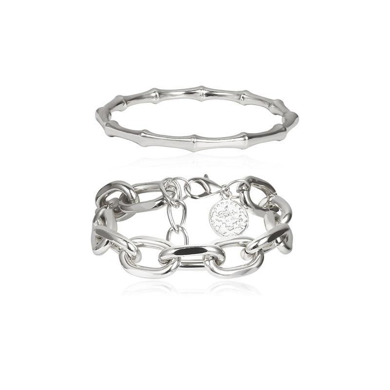 Luxury Modern New Gold Color Metal Chain Link Creative Bamboo Bracelet Bangle 2020 New Fashion Punk Bangle Bracelet Women Set