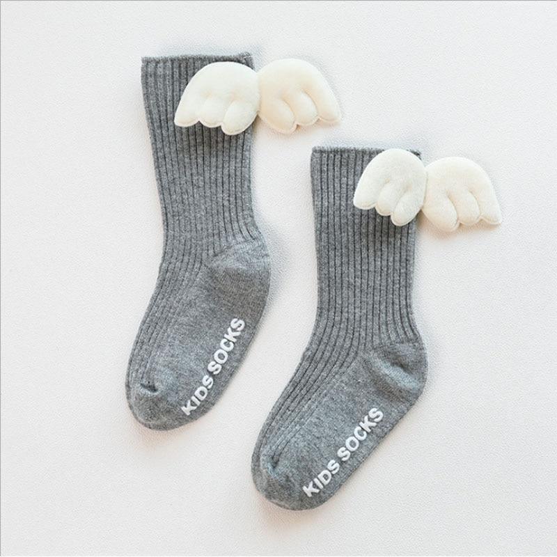 Luxury Modern Socks Baby Girls Knee High Socks With Angel wing  Summer Autumn Cotton Socks Solid Candy Color Toddler For Kids
