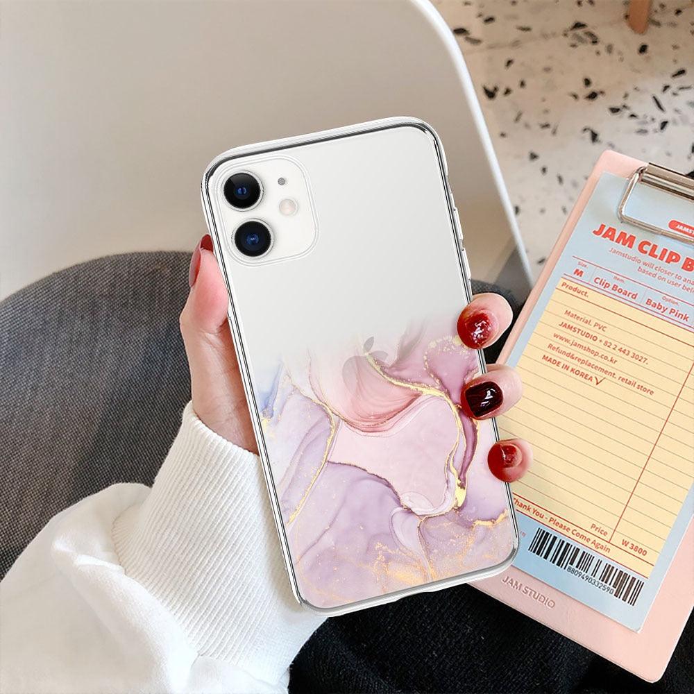 Luxury Marble Transparent Phone Case For iPhone 11 12 Pro XS Max X XR 7 8 Plus Soft Silicone Shockproof Cover  Green Marble Design Gold Sparkly Glitter Protective Stylish Slim Thin Cute Case for Phone