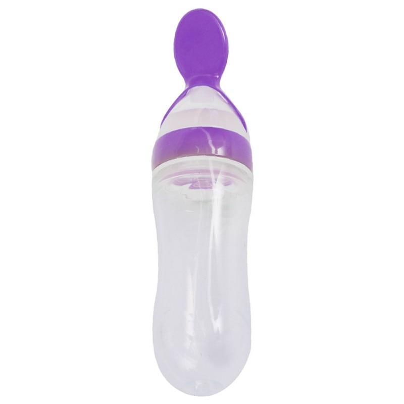 Silicone Baby Bottle With Spoon Food Supplement Bottles Squeeze Spoon Milk Feeding Bottle Cup For Baby and Kids