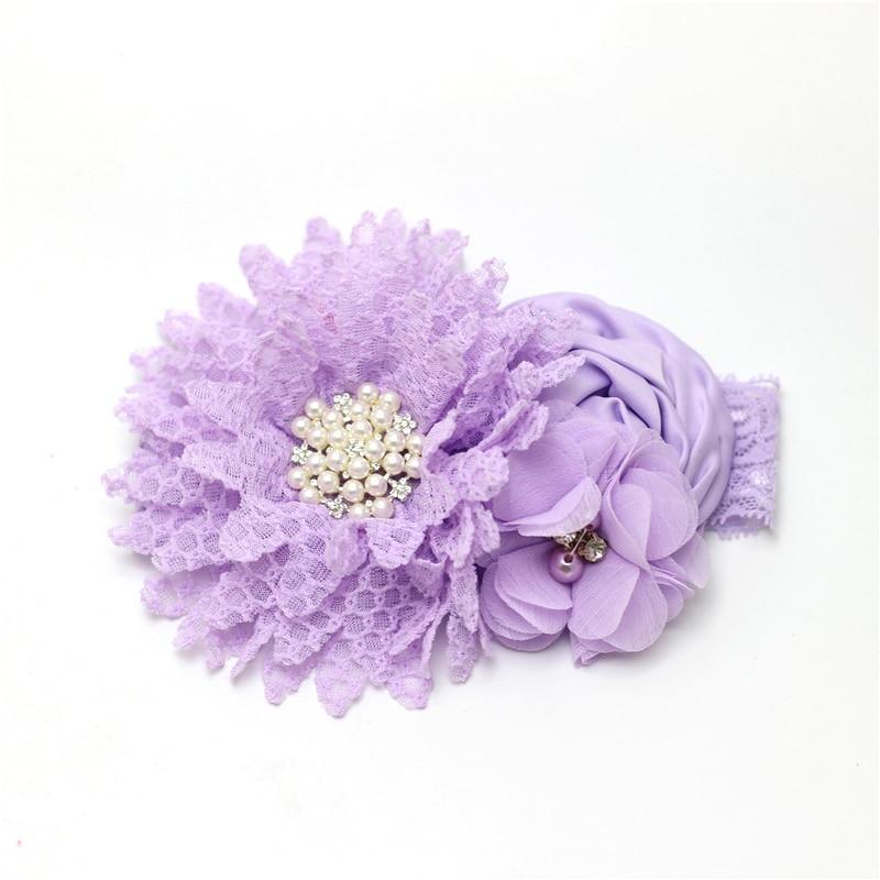 Luxury Modern Handmade Flower Headband Newborn Infant Pearl Flowers With Lace wide Headbands Bebes Hair Accessories Bow