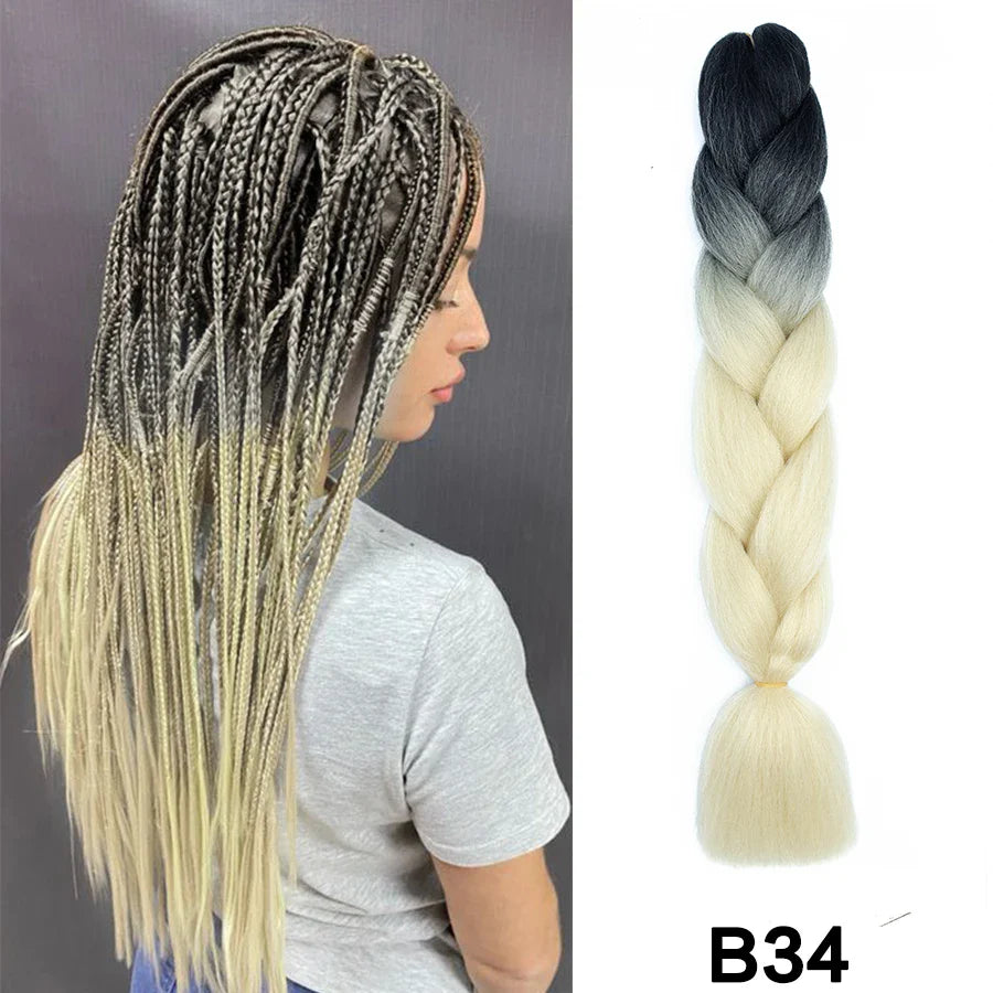 24'' 100G Synthetic Jumbo Braiding Hair Ombre Rainbow Hair Extensions Festival Jumbo Crochet Hair Weaving Box Braids Hairpieces