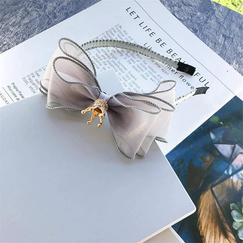 Luxury Modern Pearl Handmade Baby Girls Bowknot Crown Headband Lace Elastic Hair Band Bow For Girls Baby