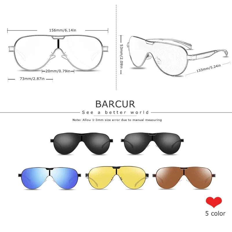 BARCUR Lunettes de soleil polarisées pour hommes Protection UV400 Monture en acier inoxydable Forme spéciale Accessoire pour lunettes pour hommes