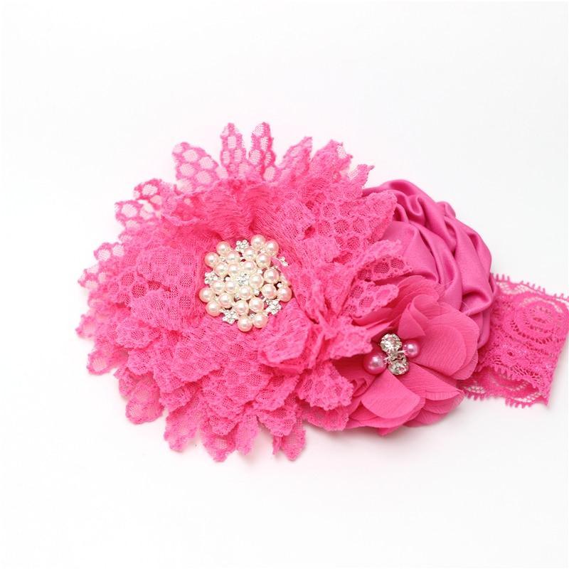 Luxury Modern Handmade Flower Headband Newborn Infant Pearl Flowers With Lace wide Headbands Bebes Hair Accessories Bow