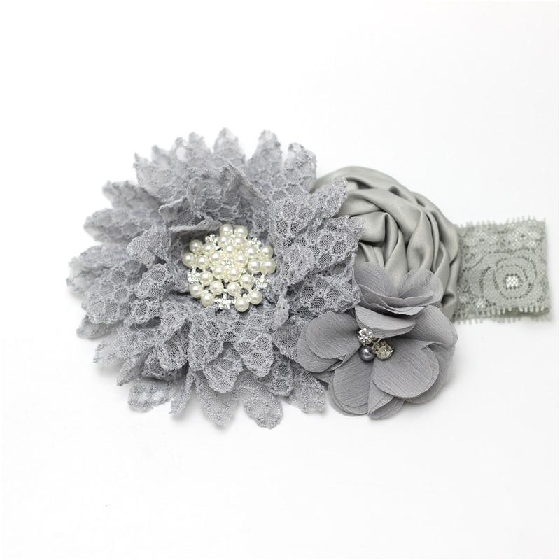 Luxury Modern Handmade Flower Headband Newborn Infant Pearl Flowers With Lace wide Headbands Bebes Hair Accessories Bow
