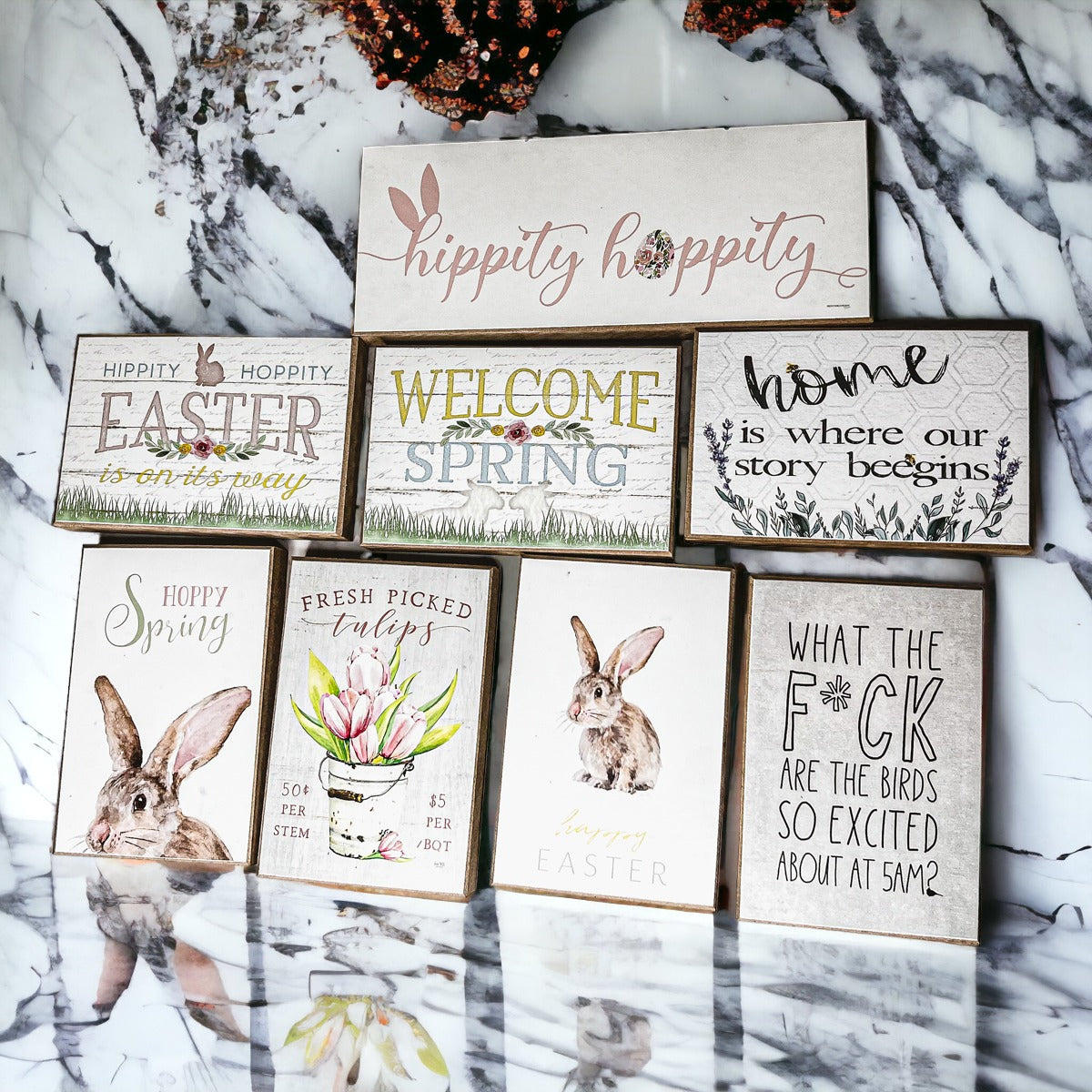 Panneau en bois « Fresh Tulips » – Décoration florale de ferme rustique pour printemps/été, à poser sur une étagère
