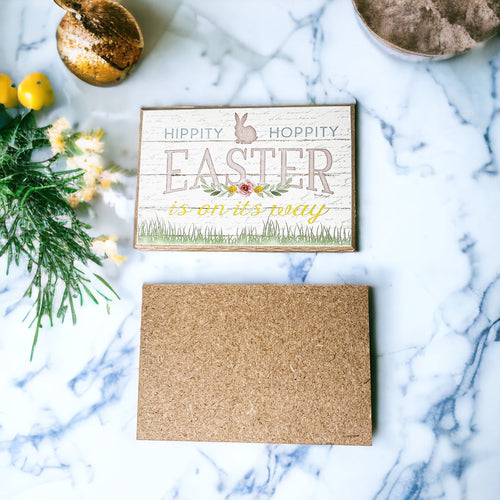 Easter Spring Floral Block Signs Set - Watercolor Bunny and Hippity Hoppity