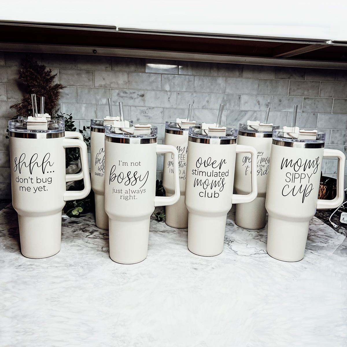 Mug de voyage isotherme 40oz avec poignée, couvercle et paille - Mug d'automne "Sweater Weather"