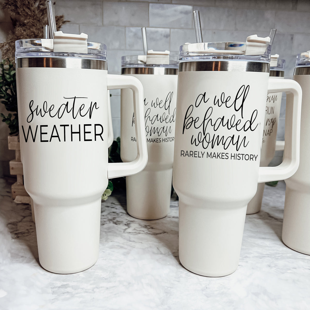 Insulated 40oz Travel Mug With Handle, Lid & Straw - Sweater Weather Fall Mug
